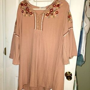 Umgee Pink Tunic Relaxed Embellished Top